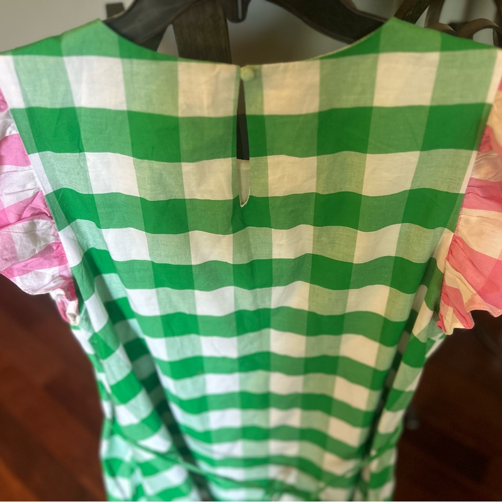 💚 Aura Green/White Checkered Dress. Pink Accents & Pockets. Women’s Large. NWOT. - Picture 8 of 14